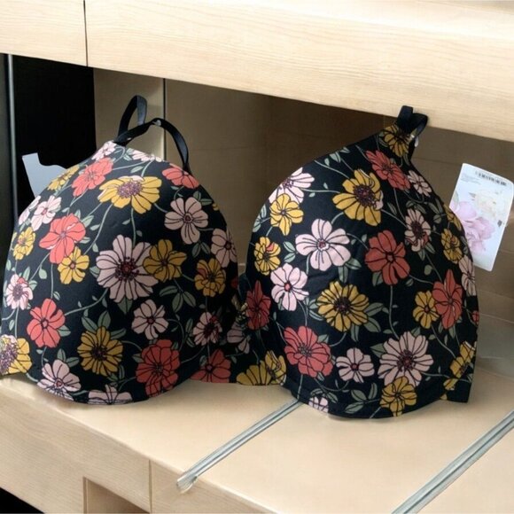 Kensie Multicolor Black Underwire Floral Lace Trim Padded Womens Bra NEW 34DD - Picture 7 of 8